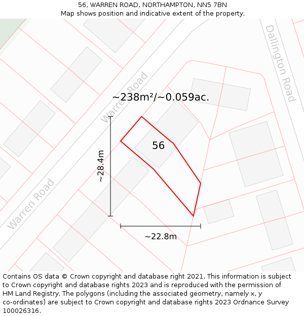 56, WARREN ROAD, NORTHAMPTON, NN5 7BN: Plot and title map