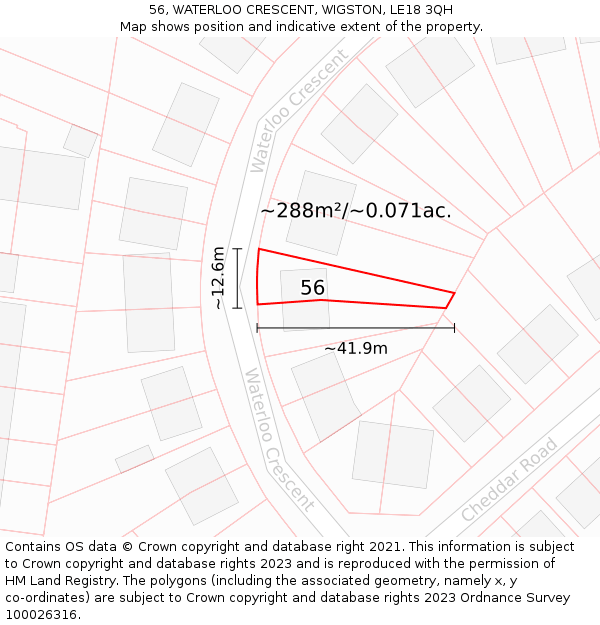 56, WATERLOO CRESCENT, WIGSTON, LE18 3QH: Plot and title map