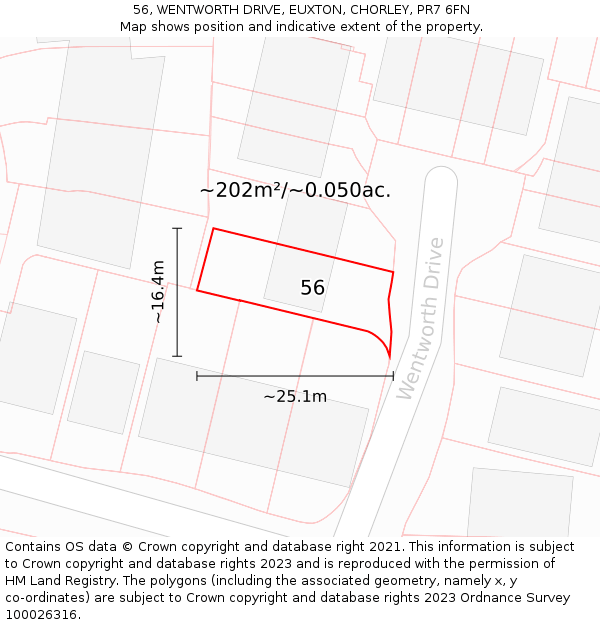 56, WENTWORTH DRIVE, EUXTON, CHORLEY, PR7 6FN: Plot and title map