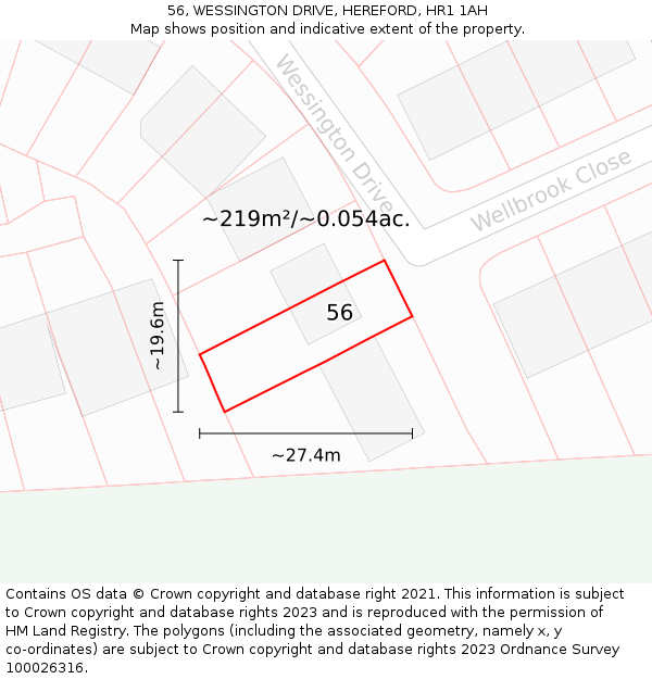 56, WESSINGTON DRIVE, HEREFORD, HR1 1AH: Plot and title map