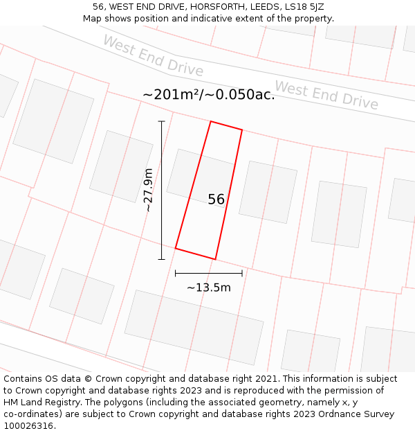 56, WEST END DRIVE, HORSFORTH, LEEDS, LS18 5JZ: Plot and title map