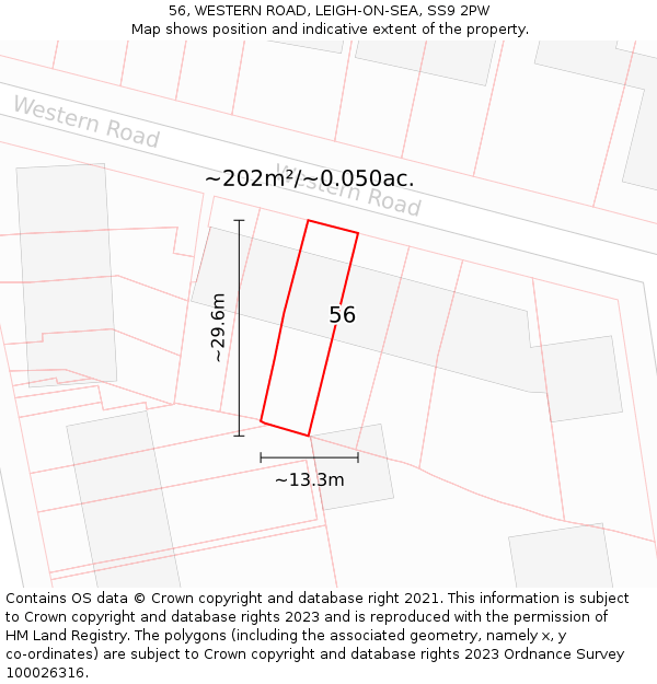 56, WESTERN ROAD, LEIGH-ON-SEA, SS9 2PW: Plot and title map