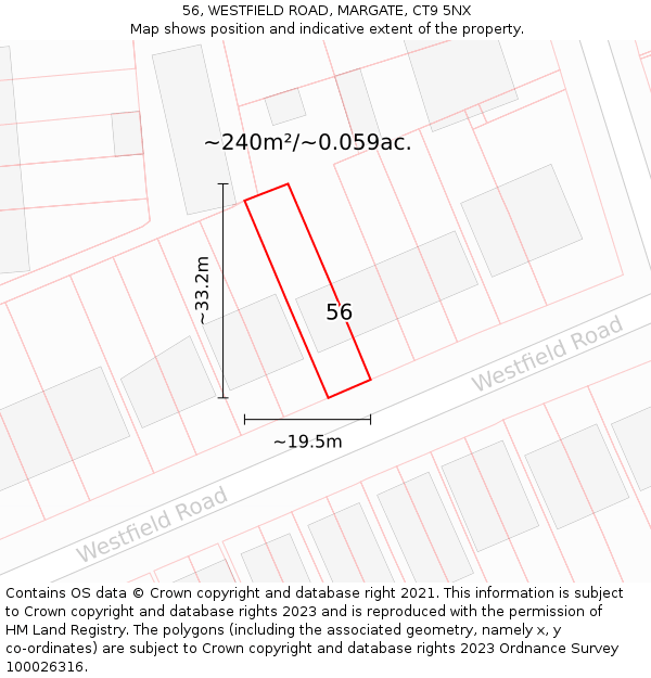 56, WESTFIELD ROAD, MARGATE, CT9 5NX: Plot and title map