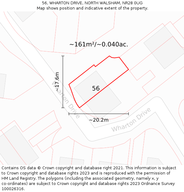 56, WHARTON DRIVE, NORTH WALSHAM, NR28 0UG: Plot and title map