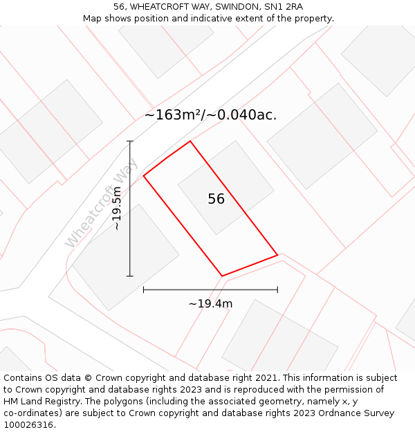 56, WHEATCROFT WAY, SWINDON, SN1 2RA: Plot and title map