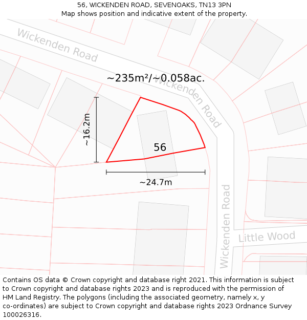 56, WICKENDEN ROAD, SEVENOAKS, TN13 3PN: Plot and title map