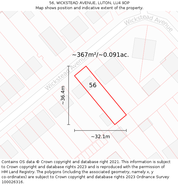 56, WICKSTEAD AVENUE, LUTON, LU4 9DP: Plot and title map