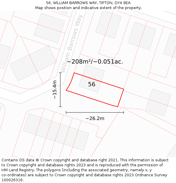 56, WILLIAM BARROWS WAY, TIPTON, DY4 9EA: Plot and title map