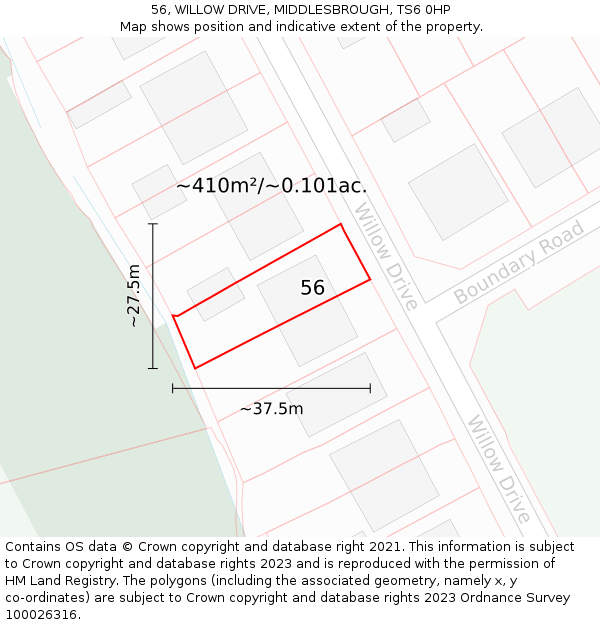 56, WILLOW DRIVE, MIDDLESBROUGH, TS6 0HP: Plot and title map