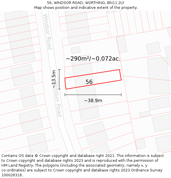56, WINDSOR ROAD, WORTHING, BN11 2LY: Plot and title map
