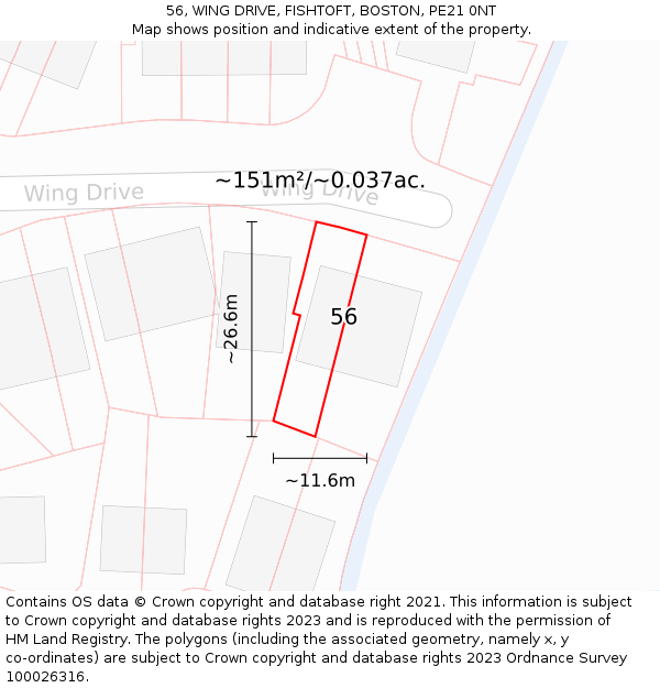 56, WING DRIVE, FISHTOFT, BOSTON, PE21 0NT: Plot and title map