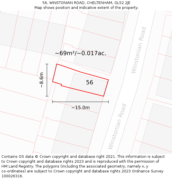 56, WINSTONIAN ROAD, CHELTENHAM, GL52 2JE: Plot and title map