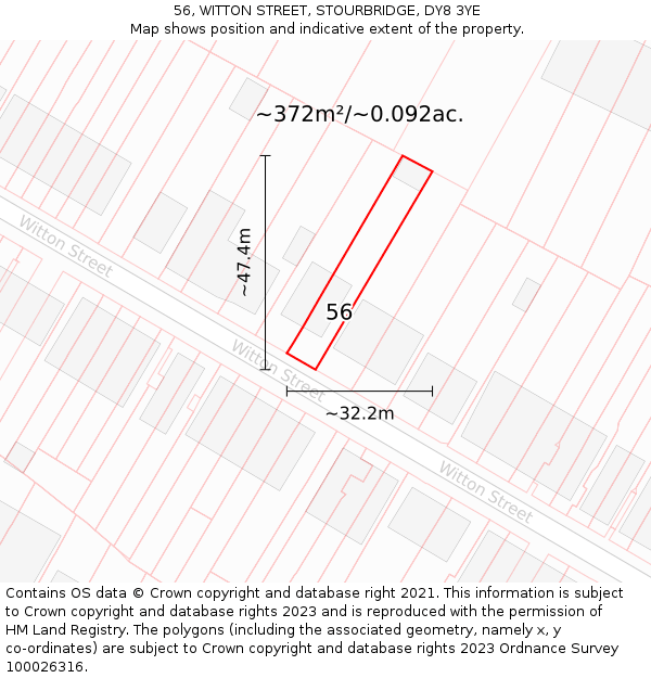 56, WITTON STREET, STOURBRIDGE, DY8 3YE: Plot and title map