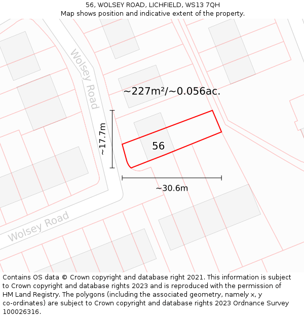 56, WOLSEY ROAD, LICHFIELD, WS13 7QH: Plot and title map