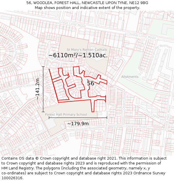 56, WOODLEA, FOREST HALL, NEWCASTLE UPON TYNE, NE12 9BG: Plot and title map