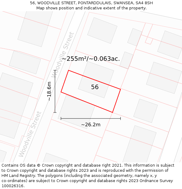 56, WOODVILLE STREET, PONTARDDULAIS, SWANSEA, SA4 8SH: Plot and title map