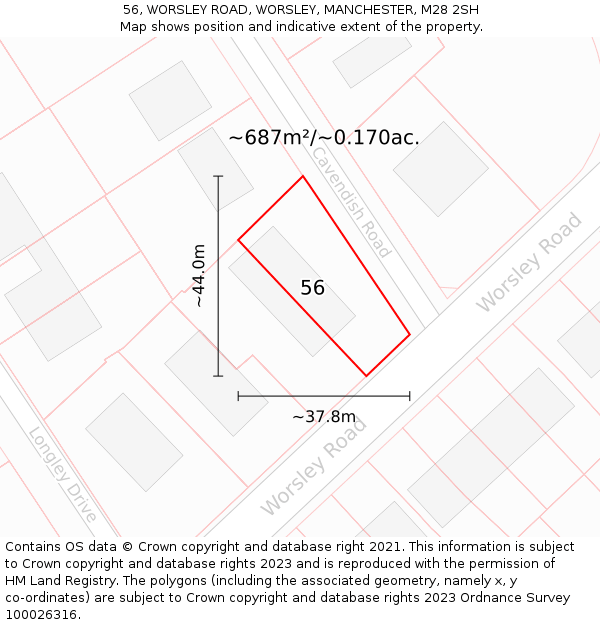 56, WORSLEY ROAD, WORSLEY, MANCHESTER, M28 2SH: Plot and title map