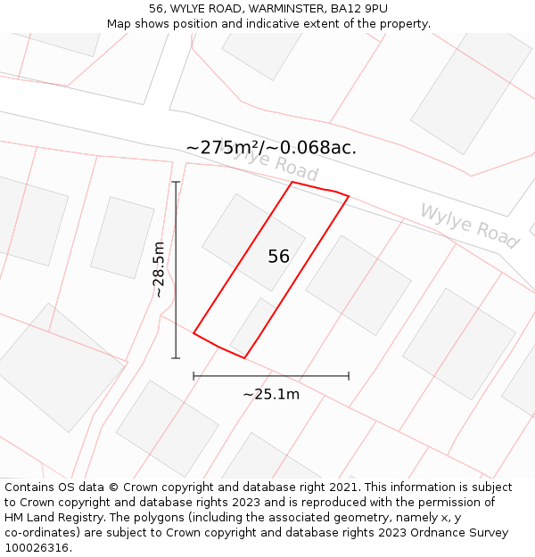 56, WYLYE ROAD, WARMINSTER, BA12 9PU: Plot and title map