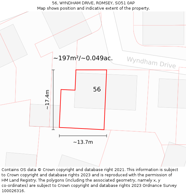 56, WYNDHAM DRIVE, ROMSEY, SO51 0AP: Plot and title map