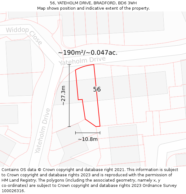 56, YATEHOLM DRIVE, BRADFORD, BD6 3WH: Plot and title map