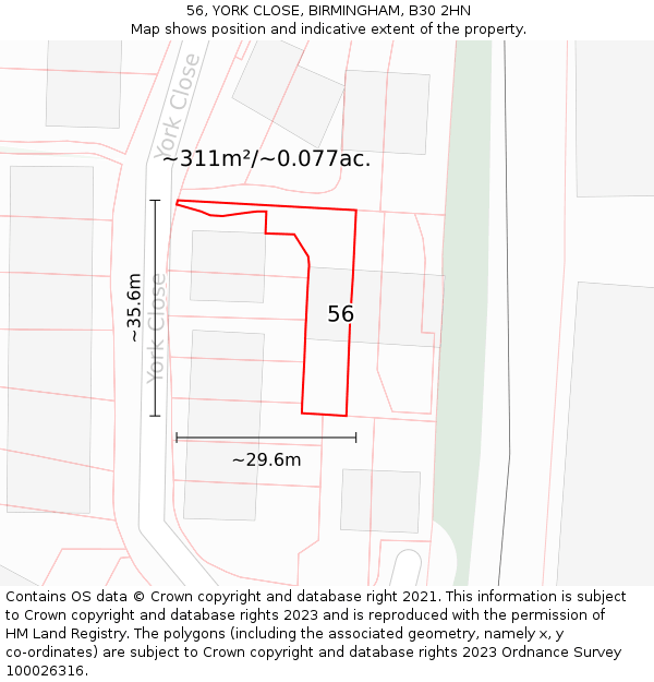 56, YORK CLOSE, BIRMINGHAM, B30 2HN: Plot and title map