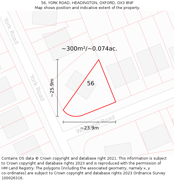 56, YORK ROAD, HEADINGTON, OXFORD, OX3 8NP: Plot and title map