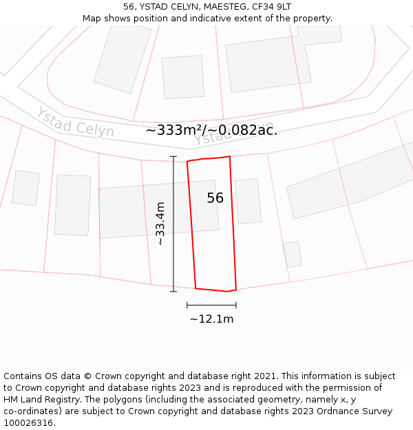 56, YSTAD CELYN, MAESTEG, CF34 9LT: Plot and title map