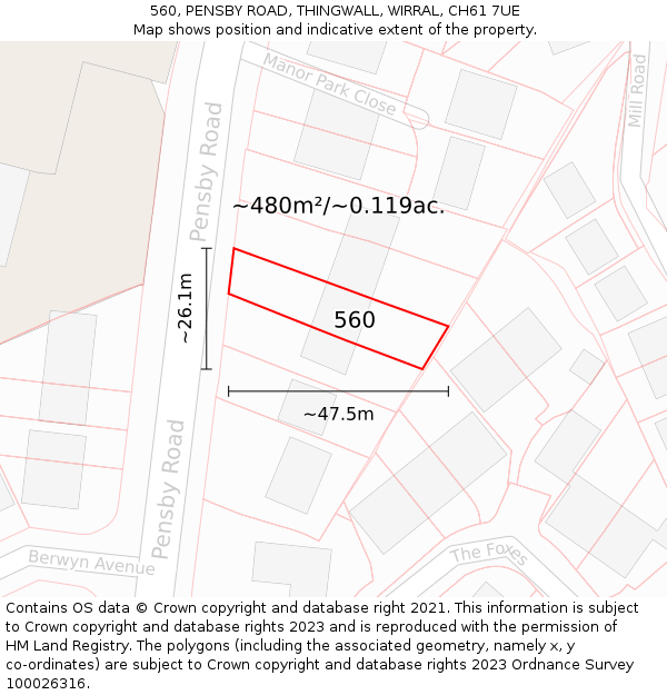 560, PENSBY ROAD, THINGWALL, WIRRAL, CH61 7UE: Plot and title map