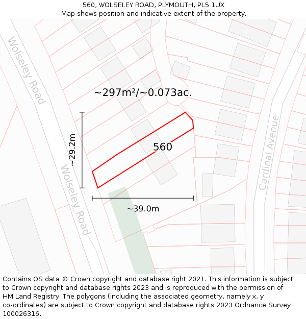 560, WOLSELEY ROAD, PLYMOUTH, PL5 1UX: Plot and title map