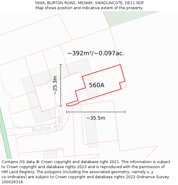 560A, BURTON ROAD, MIDWAY, SWADLINCOTE, DE11 0DP: Plot and title map