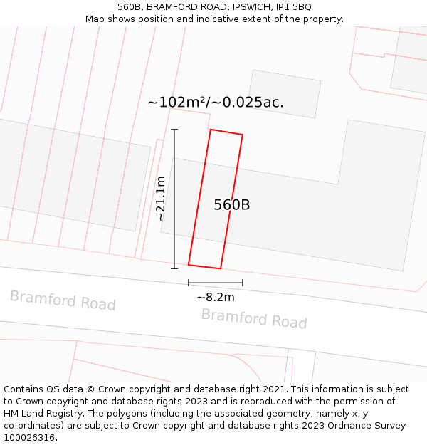 560B, BRAMFORD ROAD, IPSWICH, IP1 5BQ: Plot and title map