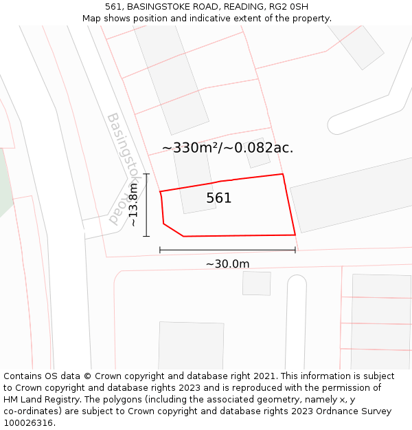 561, BASINGSTOKE ROAD, READING, RG2 0SH: Plot and title map