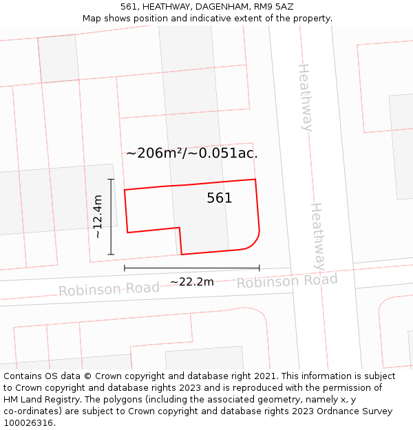 561, HEATHWAY, DAGENHAM, RM9 5AZ: Plot and title map
