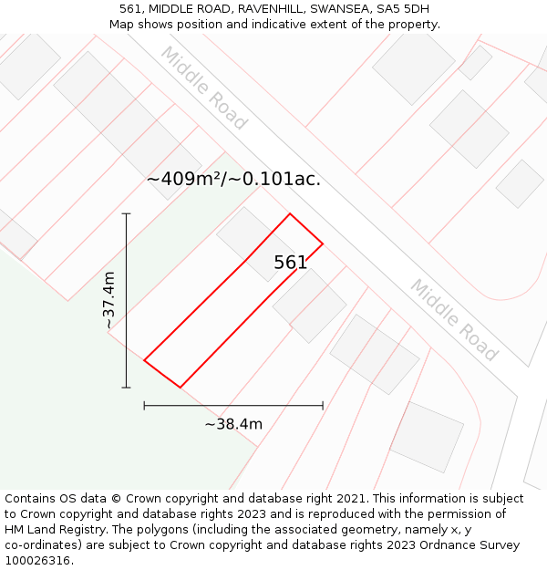 561, MIDDLE ROAD, RAVENHILL, SWANSEA, SA5 5DH: Plot and title map