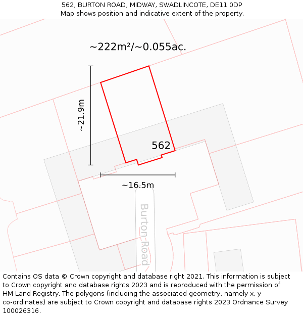 562, BURTON ROAD, MIDWAY, SWADLINCOTE, DE11 0DP: Plot and title map