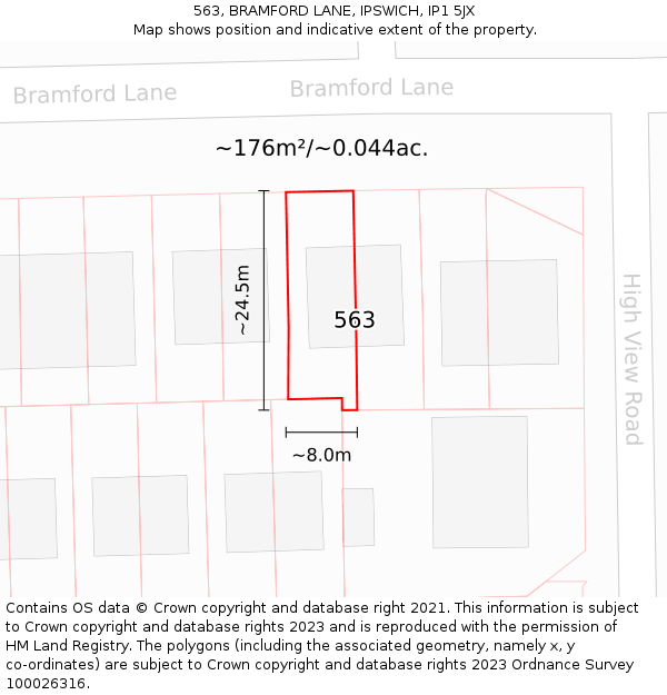 563, BRAMFORD LANE, IPSWICH, IP1 5JX: Plot and title map