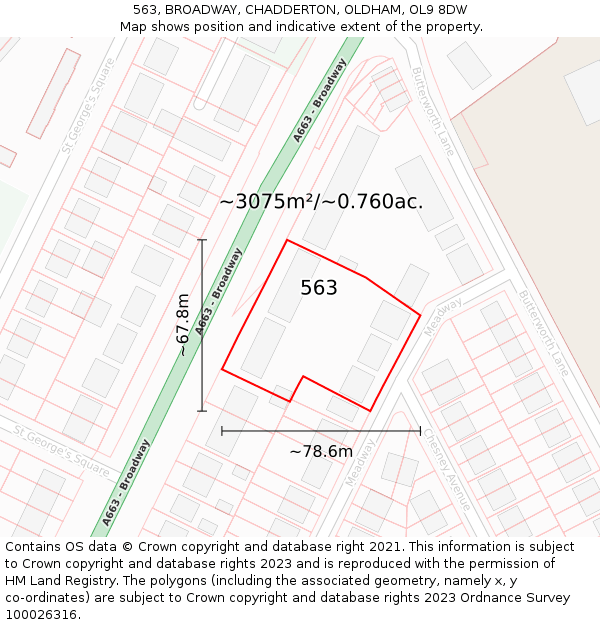 563, BROADWAY, CHADDERTON, OLDHAM, OL9 8DW: Plot and title map