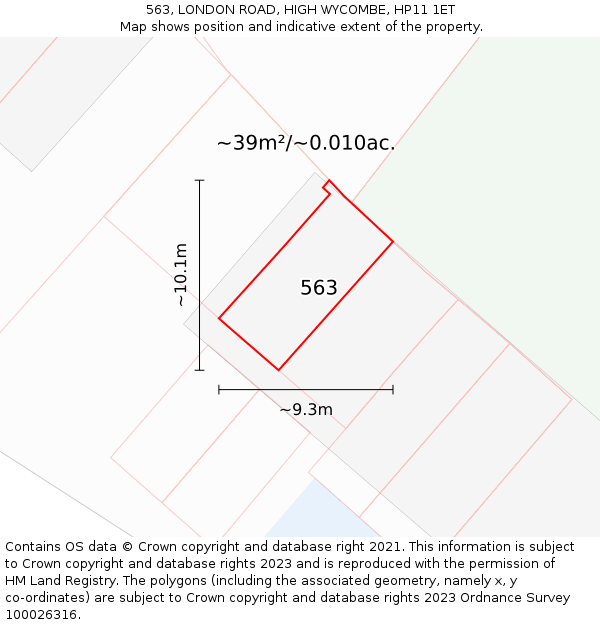 563, LONDON ROAD, HIGH WYCOMBE, HP11 1ET: Plot and title map