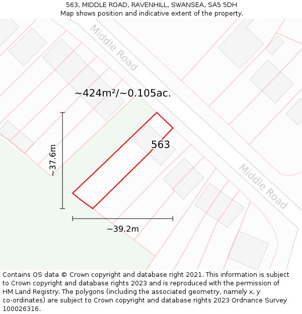 563, MIDDLE ROAD, RAVENHILL, SWANSEA, SA5 5DH: Plot and title map