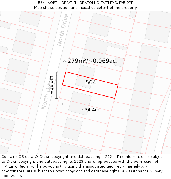 564, NORTH DRIVE, THORNTON-CLEVELEYS, FY5 2PE: Plot and title map