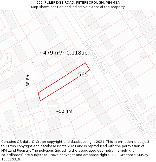 565, FULBRIDGE ROAD, PETERBOROUGH, PE4 6SA: Plot and title map