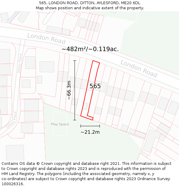 565, LONDON ROAD, DITTON, AYLESFORD, ME20 6DL: Plot and title map