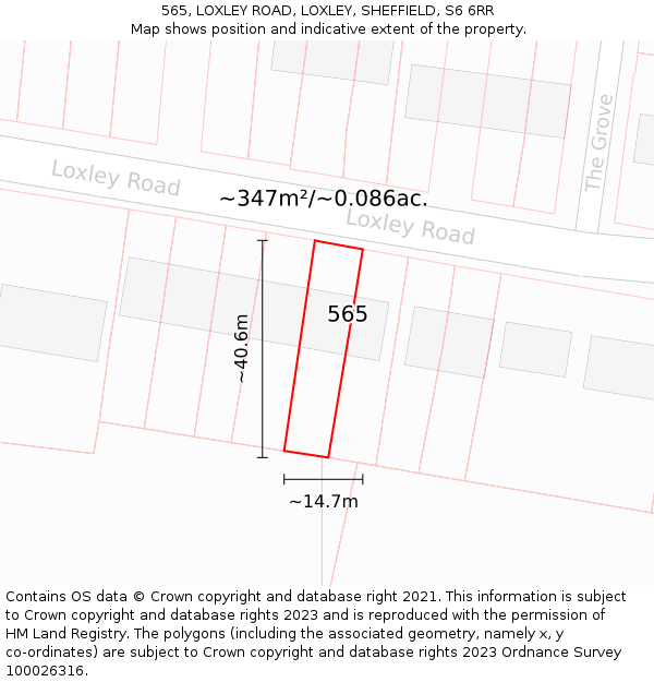 565, LOXLEY ROAD, LOXLEY, SHEFFIELD, S6 6RR: Plot and title map