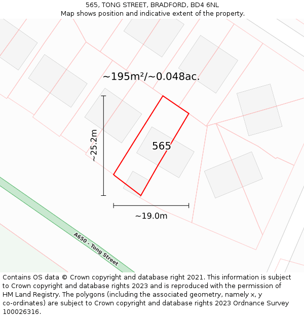 565, TONG STREET, BRADFORD, BD4 6NL: Plot and title map