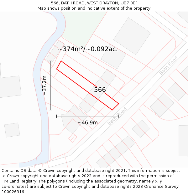 566, BATH ROAD, WEST DRAYTON, UB7 0EF: Plot and title map