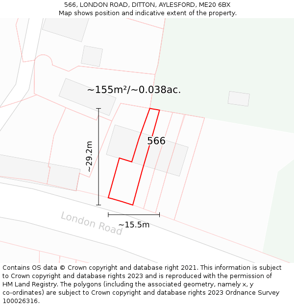 566, LONDON ROAD, DITTON, AYLESFORD, ME20 6BX: Plot and title map