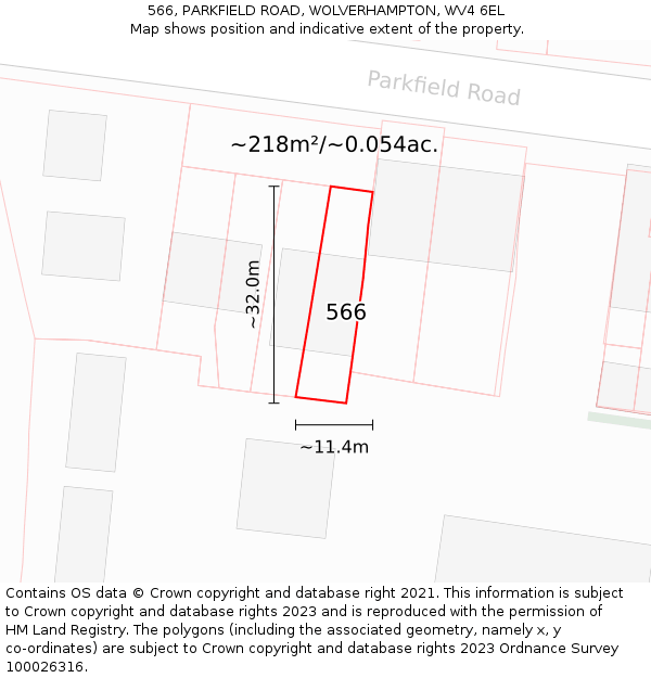 566, PARKFIELD ROAD, WOLVERHAMPTON, WV4 6EL: Plot and title map