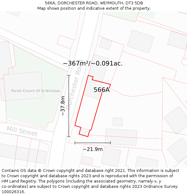 566A, DORCHESTER ROAD, WEYMOUTH, DT3 5DB: Plot and title map