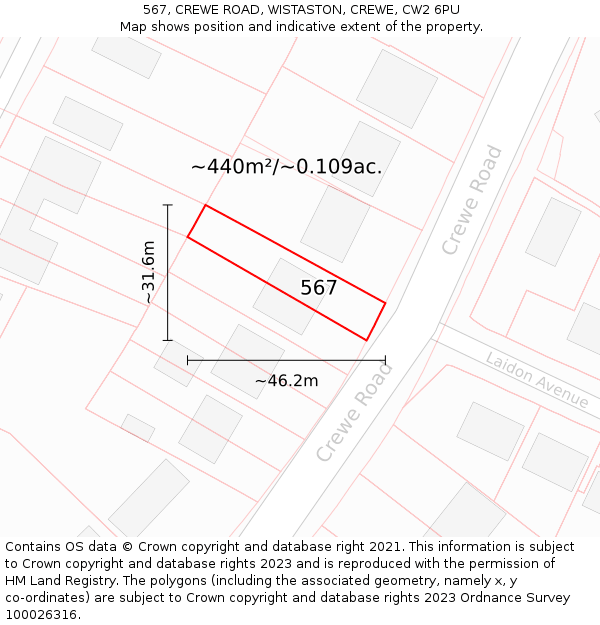 567, CREWE ROAD, WISTASTON, CREWE, CW2 6PU: Plot and title map