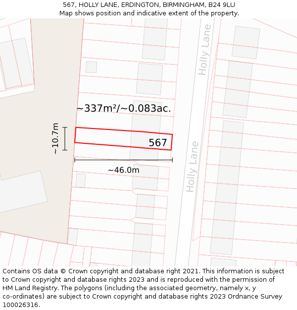 567, HOLLY LANE, ERDINGTON, BIRMINGHAM, B24 9LU: Plot and title map